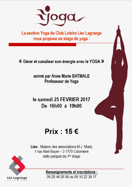 Stage de Yoga le samedi 25 février 2017 à Colomiers